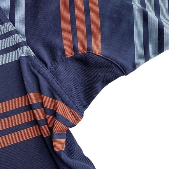 Adidas Golf Polo Shirt Mens Striped ClimaCool Athletic Casual Blue Orange Size L - Picture 3 of 6